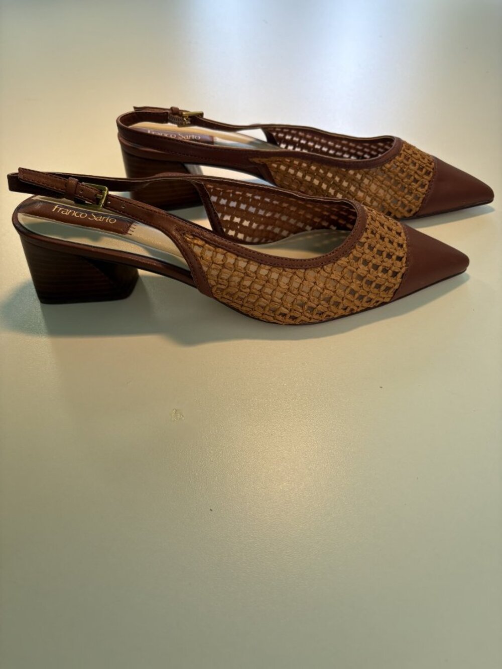 Franco Sarto Raffia Slingback Heels Pointed Toe Block Heel Size 10